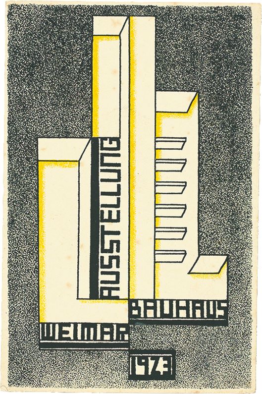 Stilisiertes Hochhaus. Postkarte aus der Folge der 20 Postkarten, die aus Anlass der Bauhaus-Ausstellung in Weimar 1923 erschienen.