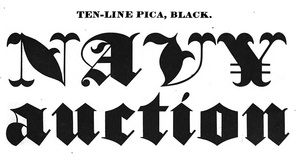 Specimen of the Caslon type foundry's Ten-line Pica blackletter typeface
