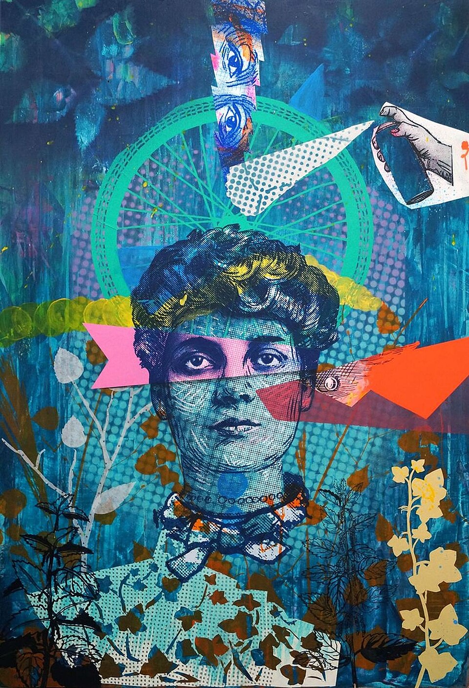 screenprint acrylic collage on wood, 95 x 65 cm