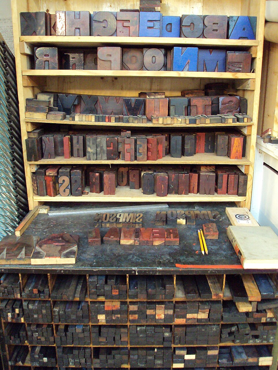 This image of vintage letterpress wood type and furniture was taken at at Yee-Haw Industries in Knoxville, Tennessee.