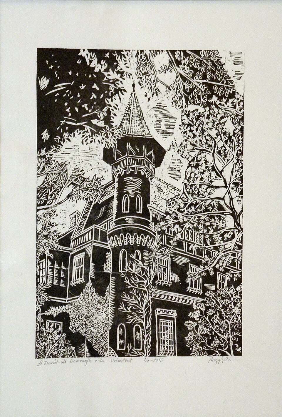 Linocut of Reményik Villa in Cluj-Napoca by Béla Nagy (2015 works)