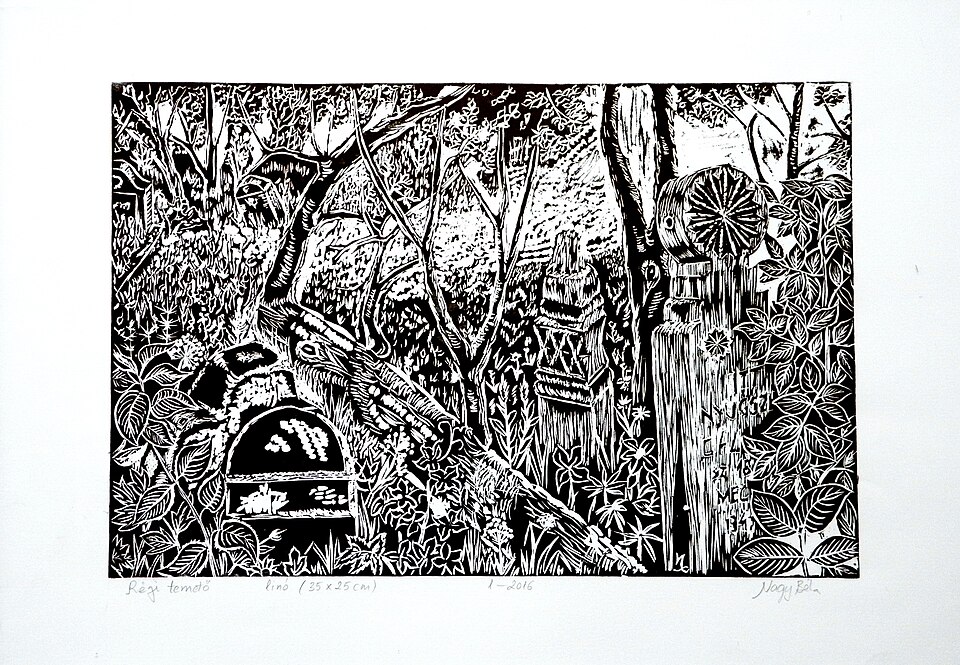 Béla Nagyː Old cemetery, 2016, linocut print, 35x25 cm, private ownership.