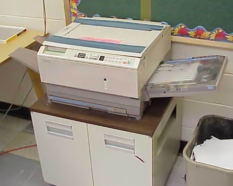 A small, much used Xerox photocopier in the library of GlenOak High School in Canton, Ohio, USA.