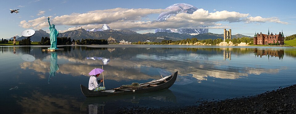 Photomontage - Composite of 16 different photos which have been digitally manipulated to give the impression that it is a real landscape. Software used: Adobe Photoshop
