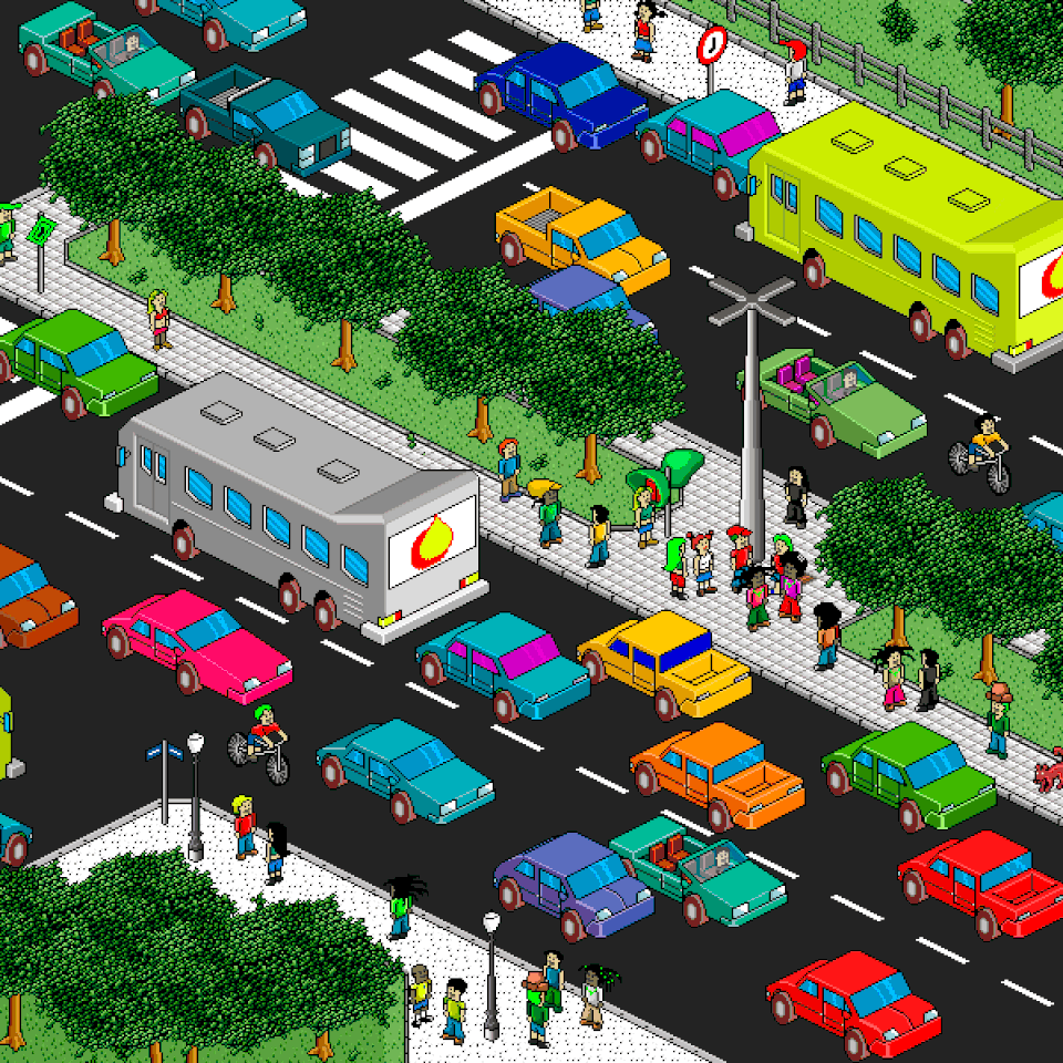 Isometric Pixel Art representing the city of Curitiba (Brazil) by Peterson Freitas (2004-2005). This is an enlarged version from the original (600x600 = 360'000 real pixels). 174 colors.
