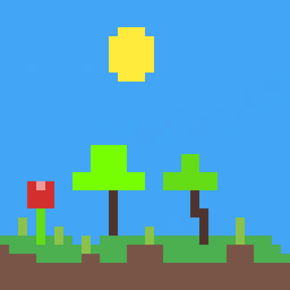 It's a beautiful image of a landscape in pixel art