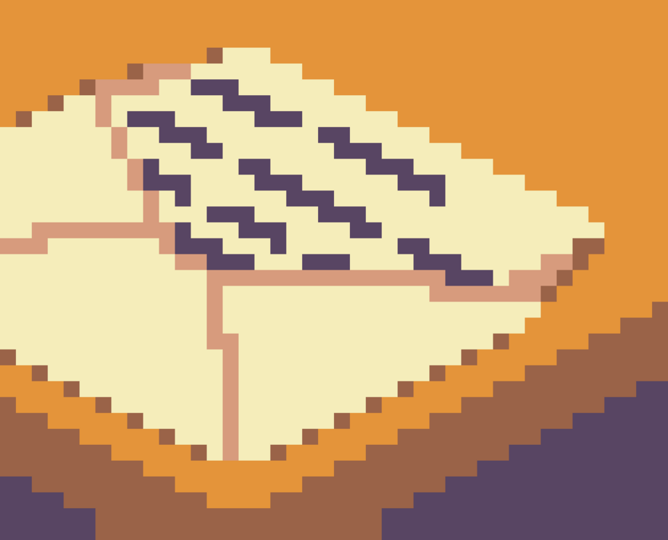 Pixel art of an opened envelope on a table