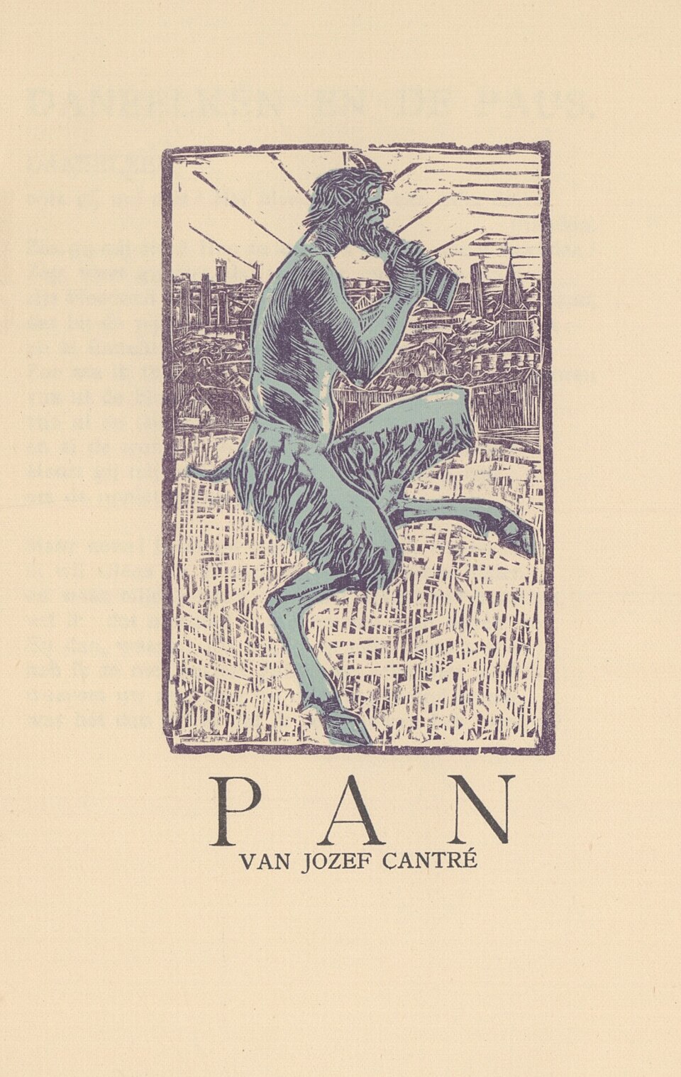 Excerpt from the Flemish magazine "Regenboog". Draft for the woodcut "Pan" of Jozef Cantré. Published in 1918.