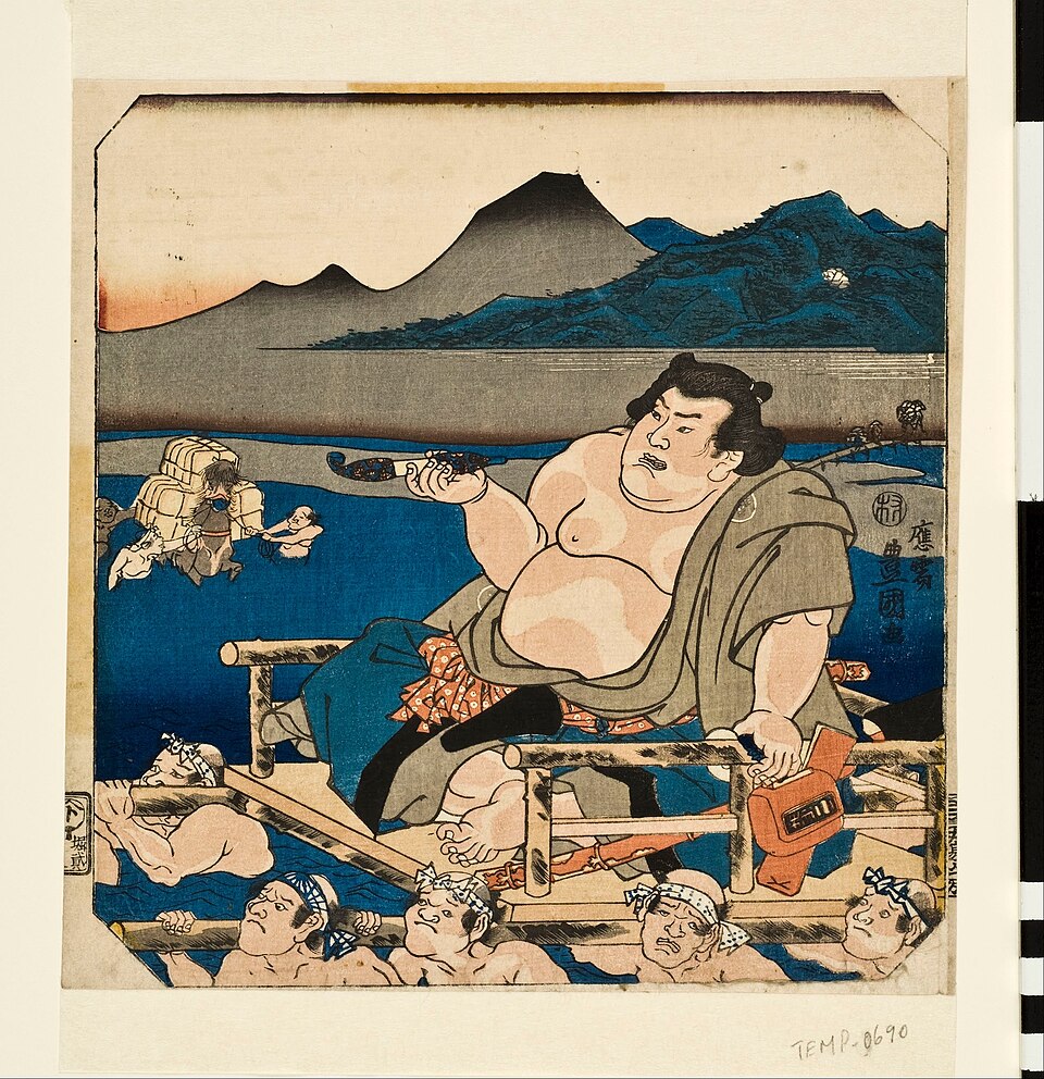 Woodblock print, Shimada Station from the series 53 stations of the Tōkaidō in pairs (or "53 Parallels for the Tōkaidō Road"). (extracted).